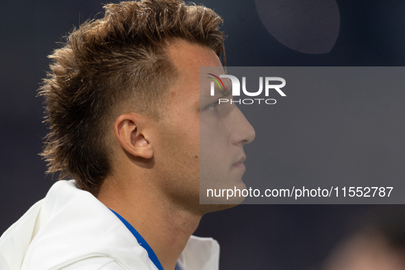 Mateo Retegui of Italy enters the pitch before the UEFA Nations League 2024/25 League A Group A2 match between France and Italy at Parc des...