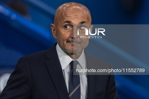 Luciano Spalletti, Head Coach of Italy, sits on the bench before the UEFA Nations League 2024/25 League A Group A2 match between France and...