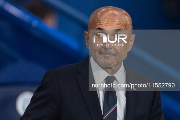 Luciano Spalletti, Head Coach of Italy, sits on the bench before the UEFA Nations League 2024/25 League A Group A2 match between France and...