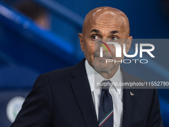 Luciano Spalletti, Head Coach of Italy, sits on the bench before the UEFA Nations League 2024/25 League A Group A2 match between France and...