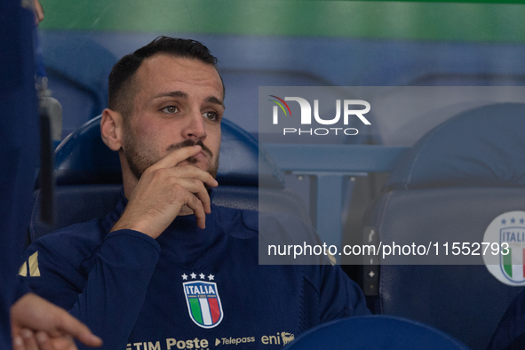 Federico Gatti of Italy sits on the bench before the UEFA Nations League 2024/25 League A Group A2 match between France and Italy at Parc de...