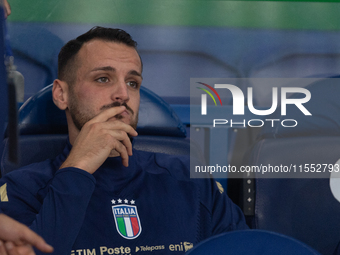 Federico Gatti of Italy sits on the bench before the UEFA Nations League 2024/25 League A Group A2 match between France and Italy at Parc de...