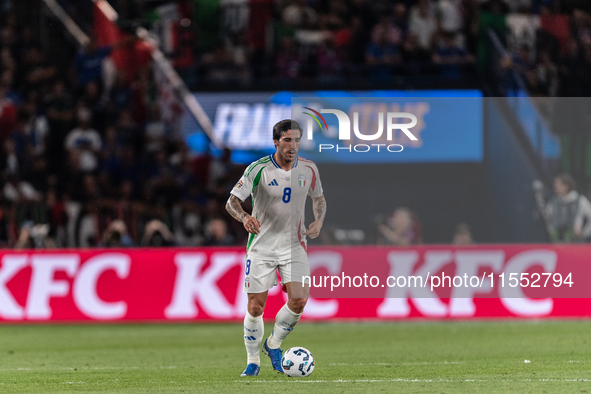 Sandro Tonali of Italy is in action during the UEFA Nations League 2024/25 League A Group A2 match between France and Italy in Paris, France...