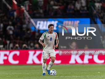 Sandro Tonali of Italy is in action during the UEFA Nations League 2024/25 League A Group A2 match between France and Italy in Paris, France...