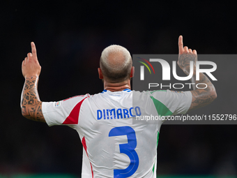 Federico Dimarco of Italy celebrates a goal during the UEFA Nations League 2024/25 League A Group A2 match between France and Italy in Paris...