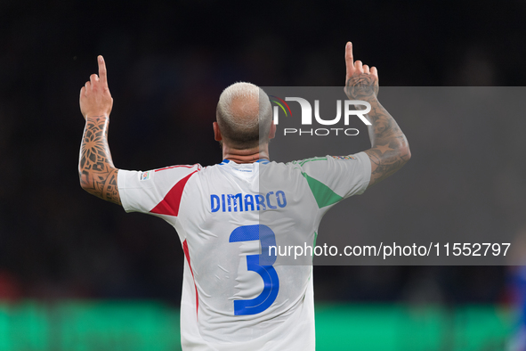 Federico Dimarco of Italy celebrates a goal during the UEFA Nations League 2024/25 League A Group A2 match between France and Italy in Paris...