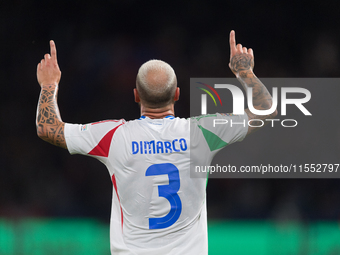 Federico Dimarco of Italy celebrates a goal during the UEFA Nations League 2024/25 League A Group A2 match between France and Italy in Paris...