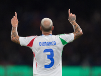 Federico Dimarco of Italy celebrates a goal during the UEFA Nations League 2024/25 League A Group A2 match between France and Italy in Paris...