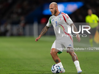 Federico Dimarco of Italy is in action during the UEFA Nations League 2024/25 League A Group A2 match between France and Italy at Parc des P...