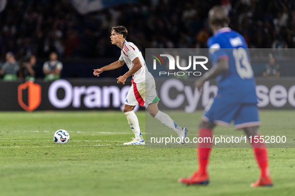 Samuele Ricci of Italy is in action during the UEFA Nations League 2024/25 League A Group A2 match between France and Italy at Parc des Prin...