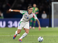 Riccardo Calafiori of Italy is in action during the UEFA Nations League 2024/25 League A Group A2 match between France and Italy at Parc des...