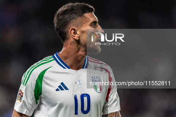 Lorenzo Pellegrini of Italy is in action during the UEFA Nations League 2024/25 League A Group A2 match between France and Italy at Parc des...