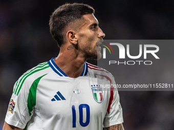 Lorenzo Pellegrini of Italy is in action during the UEFA Nations League 2024/25 League A Group A2 match between France and Italy at Parc des...