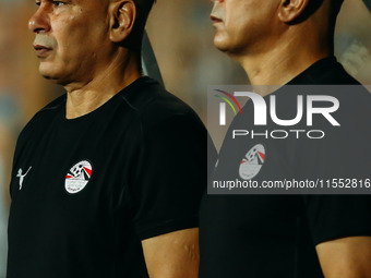 Egypt's national team coaches Ibrahim Hassan and Hossam Hassan during the Egypt vs Cape Verde match in the 2025 Africa Cup of Nations Qualif...