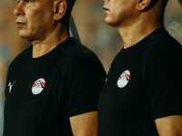 Egypt's national team coaches Ibrahim Hassan and Hossam Hassan during the Egypt vs Cape Verde match in the 2025 Africa Cup of Nations Qualif...