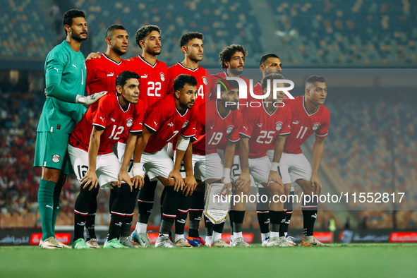 Egypt national team players prior to the Africa Cup of Nations Qualifiers Morocco 2025 match between Egypt and Cape Verde at Cairo Internati...