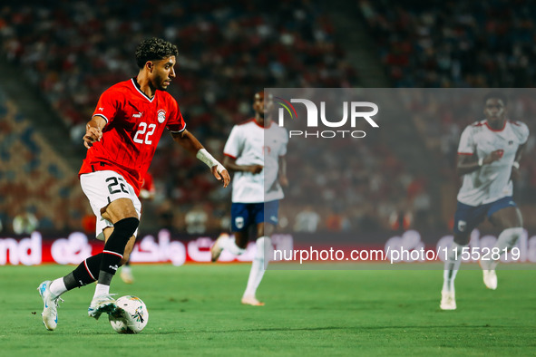 Omar Marmoush of the Egyptian national team challenges a Cape Verde player during the Egypt vs Cape Verde match in the 2025 Africa Cup of Na...