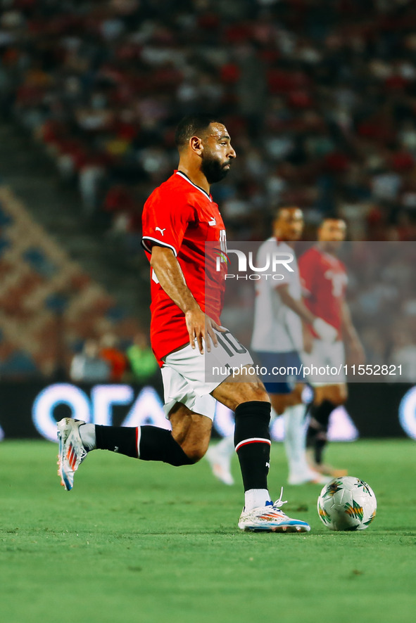 Mohamed Salah of Egypt challenges a Cape Verde player during the Egypt vs Cape Verde match in the 2025 Africa Cup of Nations Qualifiers Moro...