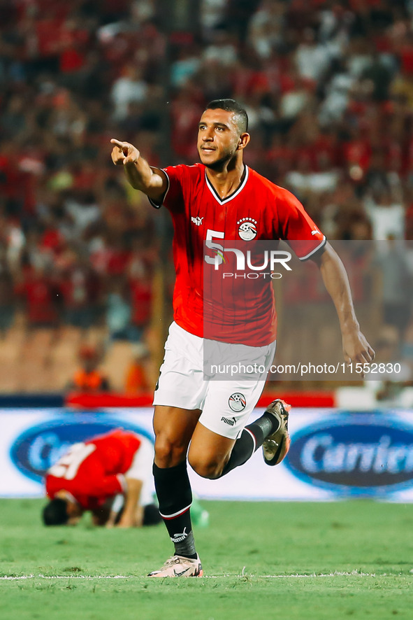 Egypt's Rami Rabia celebrates scoring against Cape Verde during the Egypt vs Cape Verde match in the 2025 Africa Cup of Nations Qualifiers M...