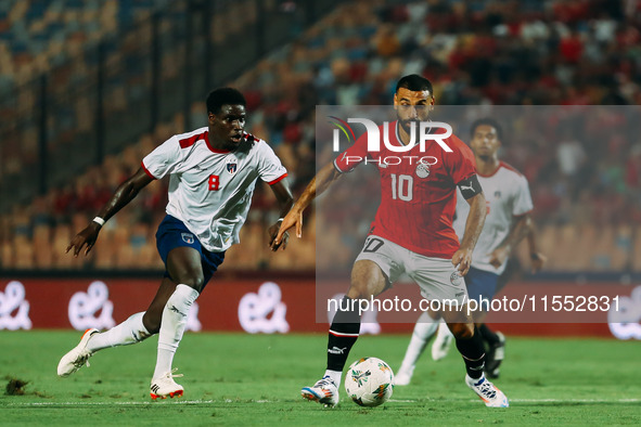 Mohamed Salah of Egypt challenges a Cape Verde player during the Egypt vs Cape Verde match in the 2025 Africa Cup of Nations Qualifiers Moro...