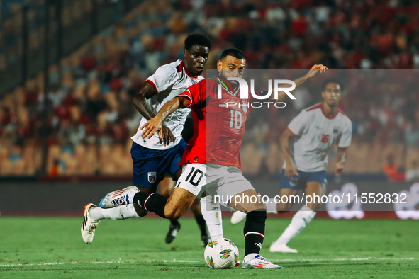 Mohamed Salah of Egypt challenges a Cape Verde player during the Egypt vs Cape Verde match in the 2025 Africa Cup of Nations Qualifiers Moro...