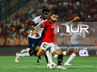 Mohamed Salah of Egypt challenges a Cape Verde player during the Egypt vs Cape Verde match in the 2025 Africa Cup of Nations Qualifiers Moro...