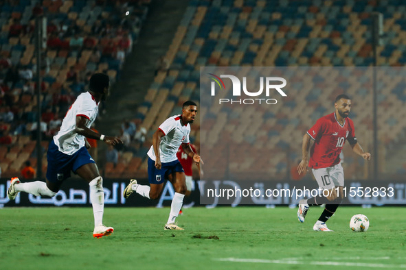 Mohamed Salah of Egypt challenges a Cape Verde player during the Egypt vs Cape Verde match in the 2025 Africa Cup of Nations Qualifiers Moro...