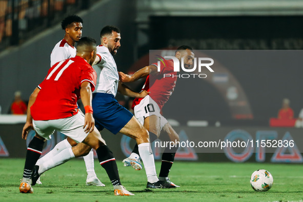 Mohamed Salah of Egypt challenges a Cape Verde player during the Egypt vs Cape Verde match in the 2025 Africa Cup of Nations Qualifiers Moro...