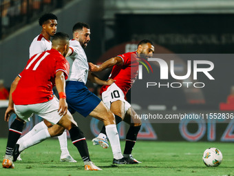 Mohamed Salah of Egypt challenges a Cape Verde player during the Egypt vs Cape Verde match in the 2025 Africa Cup of Nations Qualifiers Moro...