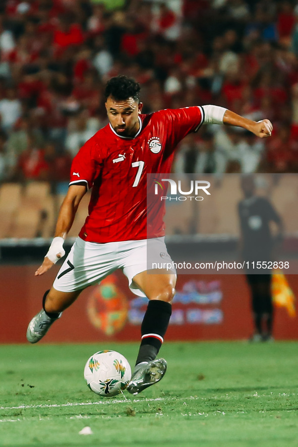 Mahmoud Trezeguet of Egypt plays against Cape Verde during the Egypt vs Cape Verde match in the 2025 Africa Cup of Nations Qualifiers Morocc...