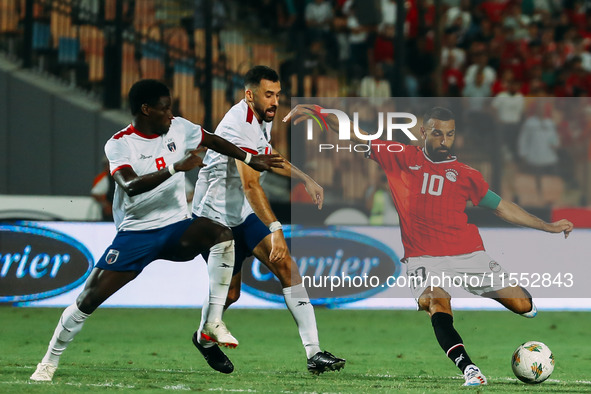 Mohamed Salah of Egypt challenges a Cape Verde player during the Egypt vs Cape Verde match in the 2025 Africa Cup of Nations Qualifiers Moro...