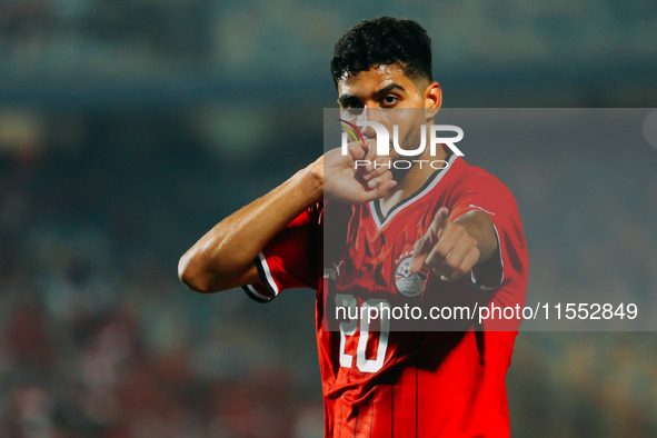 Egypt's Ibrahim Adel celebrates scoring against Cape Verde during the Egypt vs Cape Verde match in the 2025 Africa Cup of Nations Qualifiers...