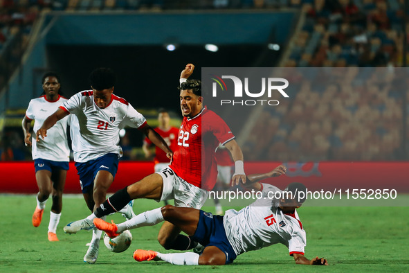 Omar Marmoush of the Egyptian national team challenges a Cape Verde player during the Egypt vs Cape Verde match in the 2025 Africa Cup of Na...