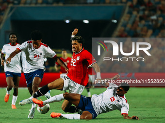 Omar Marmoush of the Egyptian national team challenges a Cape Verde player during the Egypt vs Cape Verde match in the 2025 Africa Cup of Na...