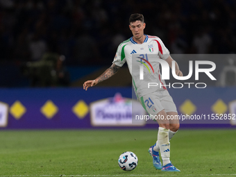 Alessandro Bastoni of Italy is in action during the UEFA Nations League 2024/25 League A Group A2 match between France and Italy at Parc des...