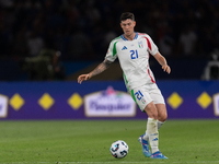 Alessandro Bastoni of Italy is in action during the UEFA Nations League 2024/25 League A Group A2 match between France and Italy at Parc des...