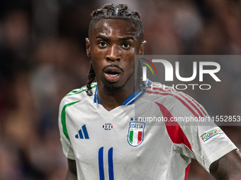 Moise Kean of Italy is in action during the UEFA Nations League 2024/25 League A Group A2 match between France and Italy at Parc des Princes...