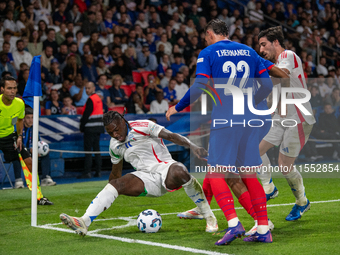 Moise Kean of Italy is in action during the UEFA Nations League 2024/25 League A Group A2 match between France and Italy at Parc des Princes...