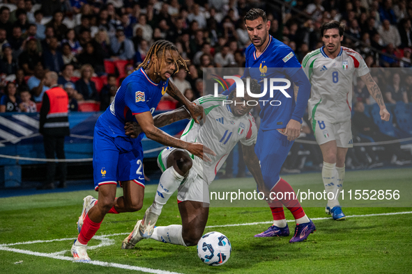 Moise Kean of Italy is in action during the UEFA Nations League 2024/25 League A Group A2 match between France and Italy at Parc des Princes...