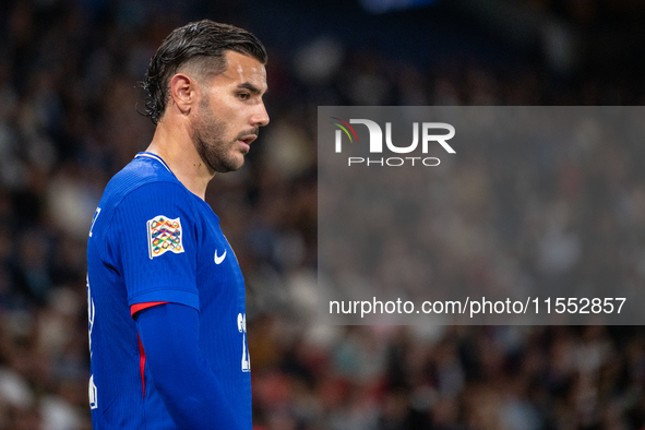 Theo Hernandez is in action during the UEFA Nations League 2024/25 League A Group A2 match between France and Italy at Parc des Princes stad...