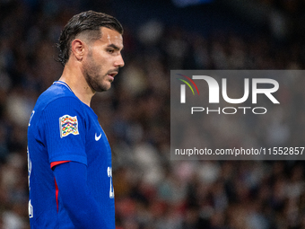 Theo Hernandez is in action during the UEFA Nations League 2024/25 League A Group A2 match between France and Italy at Parc des Princes stad...