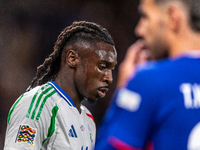 Moise Kean of Italy is in action during the UEFA Nations League 2024/25 League A Group A2 match between France and Italy at Parc des Princes...