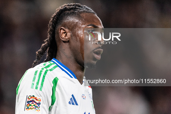 Moise Kean of Italy is in action during the UEFA Nations League 2024/25 League A Group A2 match between France and Italy at Parc des Princes...