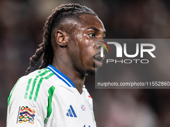 Moise Kean of Italy is in action during the UEFA Nations League 2024/25 League A Group A2 match between France and Italy at Parc des Princes...