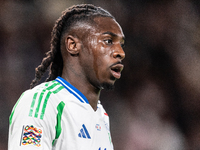 Moise Kean of Italy is in action during the UEFA Nations League 2024/25 League A Group A2 match between France and Italy at Parc des Princes...