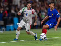 Sandro Tonali of Italy is in action during the UEFA Nations League 2024/25 League A Group A2 match between France and Italy at Parc des Prin...