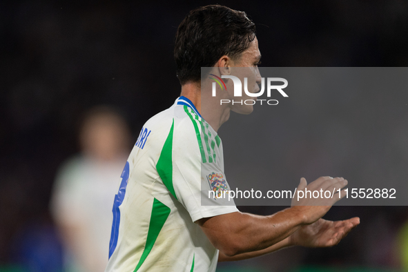 Giacomo Raspadori of Italy is in action during the UEFA Nations League 2024/25 League A Group A2 match between France and Italy at Parc des...