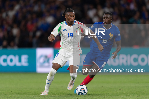 Destiny Udogie of Italy is in action during the UEFA Nations League 2024/25 League A Group A2 match between France and Italy at Parc des Pri...