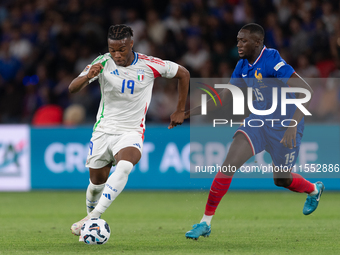 Destiny Udogie of Italy is in action during the UEFA Nations League 2024/25 League A Group A2 match between France and Italy at Parc des Pri...