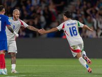 Giacomo Raspadori of Italy celebrates a goal during the UEFA Nations League 2024/25 League A Group A2 match between France and Italy at Parc...